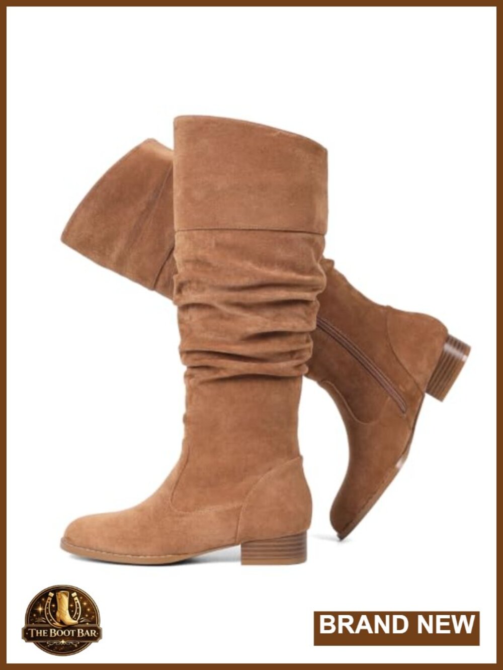 Women's Suede Knee High Flat Boots with Zipper Side Panels